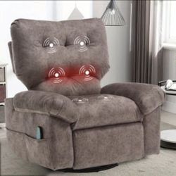 NEW Rocker Recliner Chair w/ Massage & Heat, 360 °Swivel Fabric Wide  Lounge w/ Side Pocket