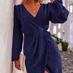 Simplee Navy Blue Corduroy Dress