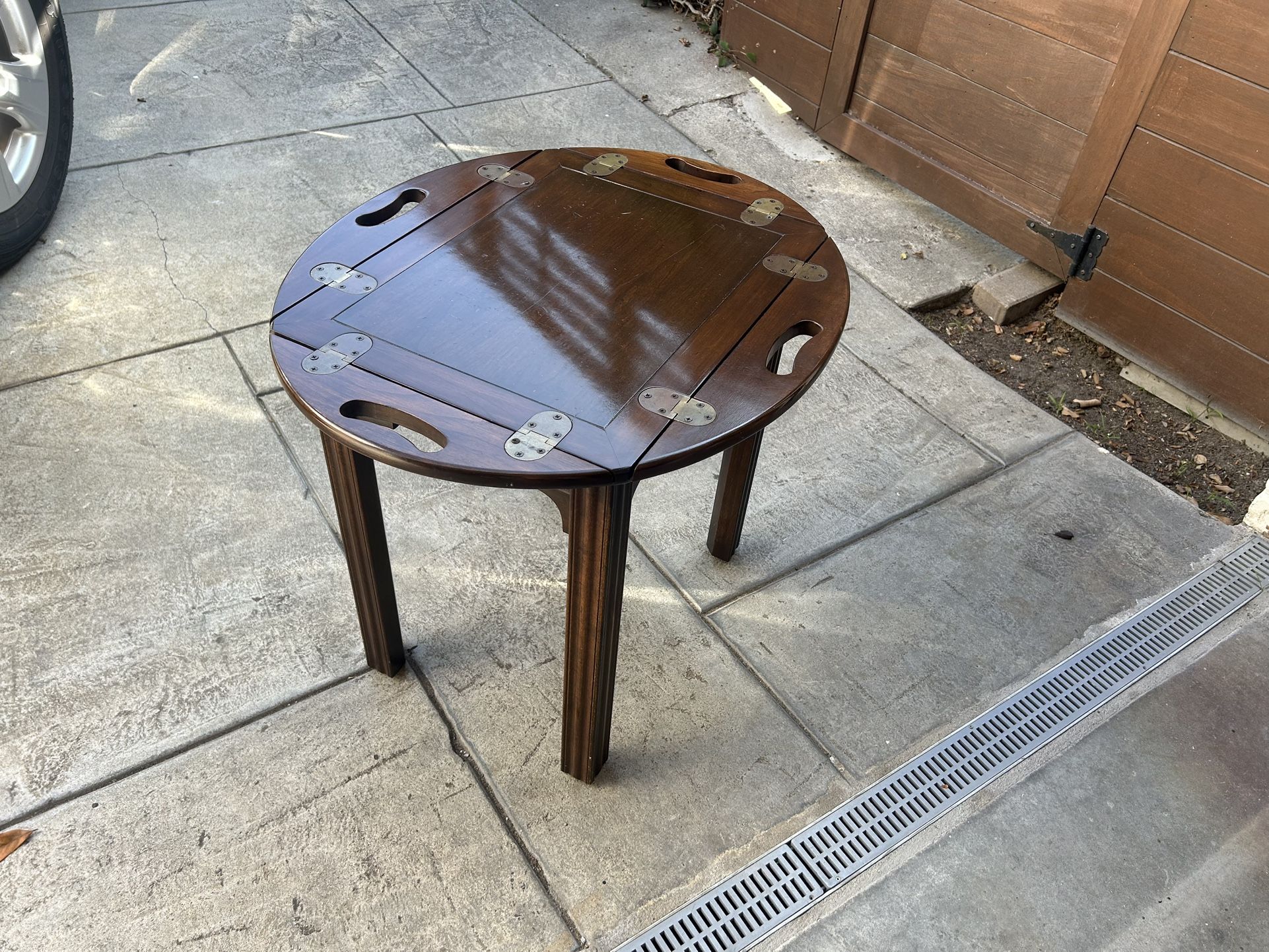 Antique Side Table, Original Painting & Lamp