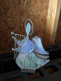 Stained Glass Angel Figurine with Harp