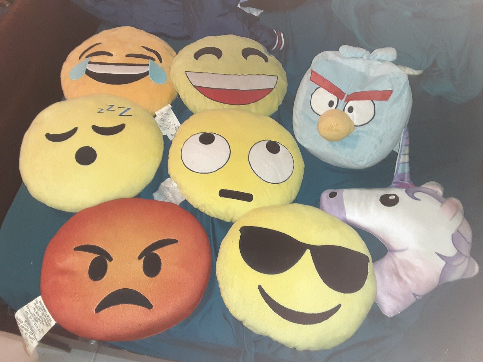 Emoji pillow and angry bird pillow