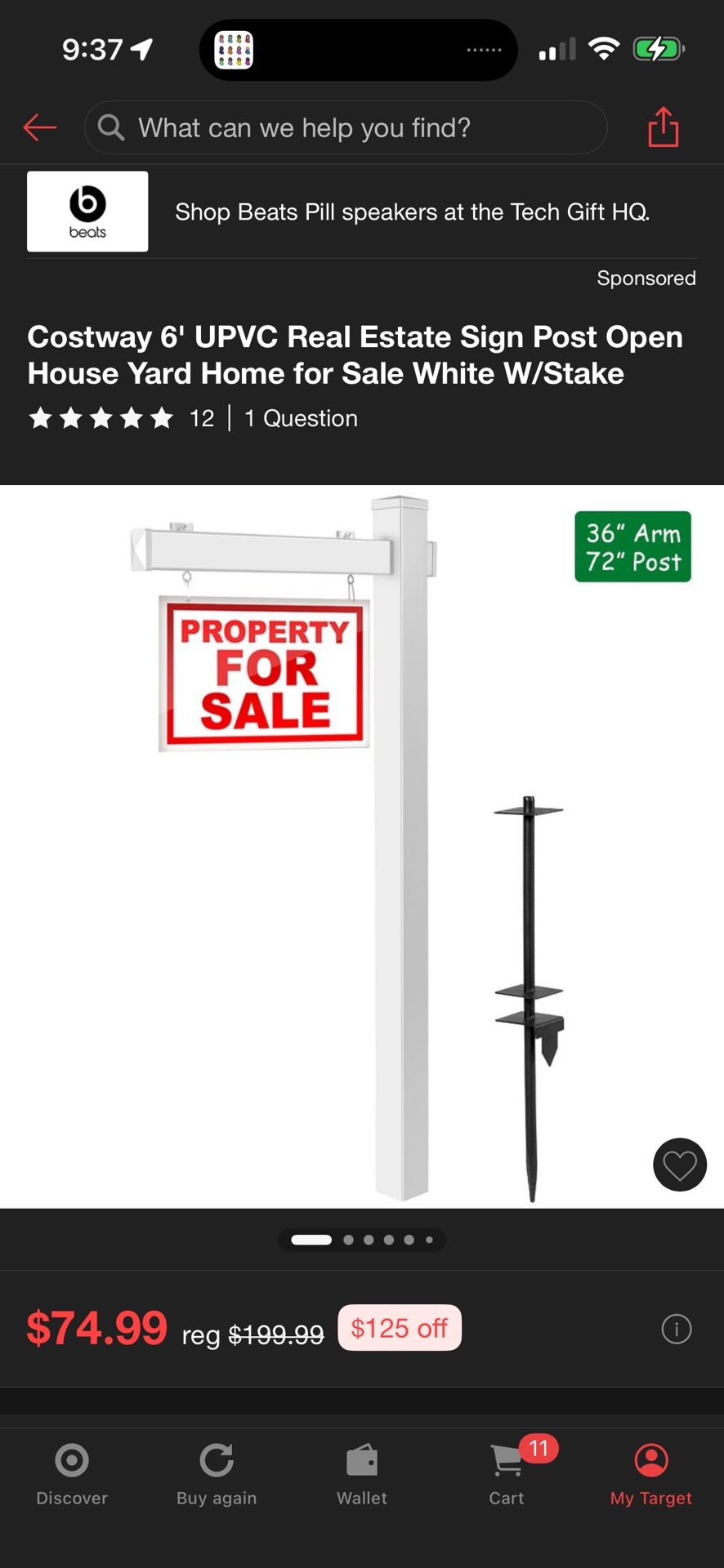 Costway 6-Foot UPVC Real Estate Sign – White With Steel Stake, For Sale / Open House - View #2