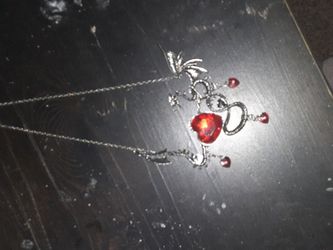 Silver Dragon Red Heart Crystal Pendant Necklace