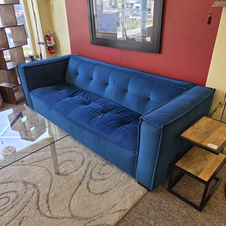 Electric Blue Velvet Tuxedo Sofa