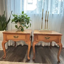 Vintage Solid Oak End Tables (Pair)