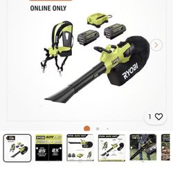 RYOBI 40V HP Brushless Leaf Blower/ Mulcher/Vacuum + (2) 4Ah Batteries + Charger