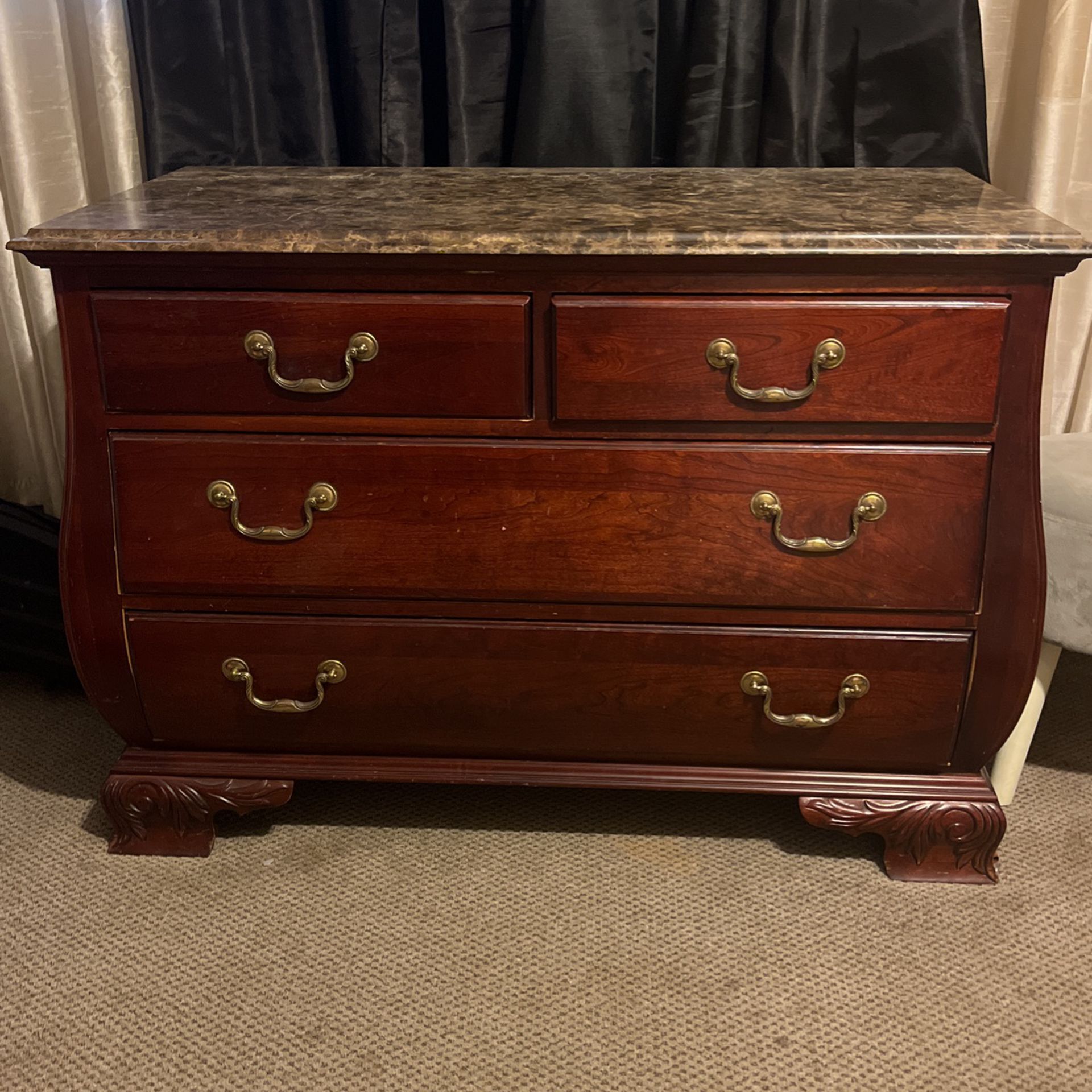 Solid Cherry Pennsylvania House Brand Dresser With Real Solid Marble Slab Top.