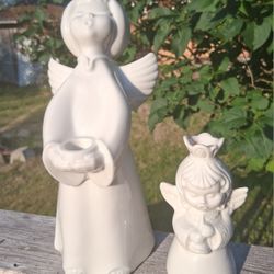 2 Vintage Porcelain Angels Singing Candle Holder Original Germany