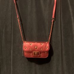 Kurt Lagerfeld Paris Red Crossbody Bag  With Gold Hearts