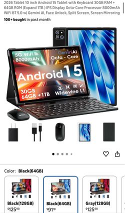 2026 Android 15 Tablet 10 Inch with Keyboard and Mouse
