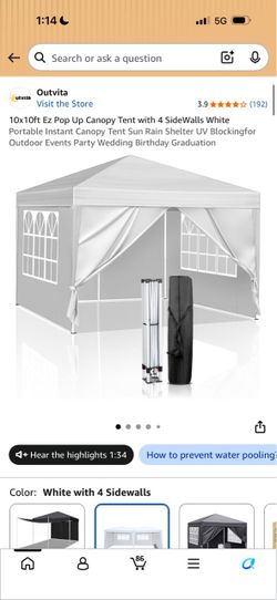 Outvita 10x10ft Pop Up Canopy Tent with 4 Sidewalls