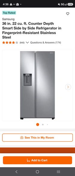 36 in. 22 cu. ft. Counter Depth Smart Side by Side Refrigerator in Fingerprint-Resistant Stainless Steel