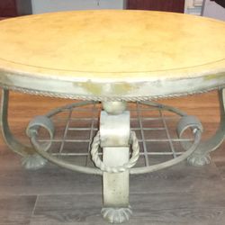 Marble and Brass Wrought Iron Coffee Table