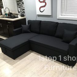 Brand New Black Sectional Sofa  Pull - Out Bed With Storage 