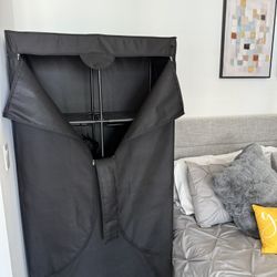 Portable Wardrobe Closet Storage Organizer Metal Hanging Rack Non-Woven Fabric 34 Inch Black