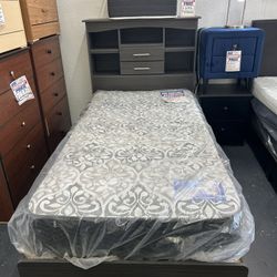 Twin Platform Bed With Drawers And Bookcase Headboard 