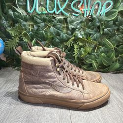 Vans Sk8 Hi MTE Leather Brown Herringbone Mens Size 10 Sneakers Shoes 
