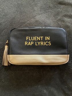 Fluent In Rap Lyrics Black & Gold Cosmetic Bag New