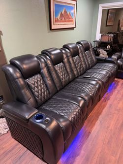 Leather Power Reclining Home Theater Seating with Cup Holder and trays