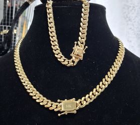 14K gold plated flat Miami Cuban Link 8mm chain and bracelet