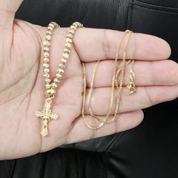 14k Gold Plated Beads Cross Necklace