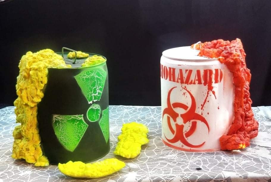 Biohazard Toxic Waste Barrels Glow Blacklight Halloween Decoration Decor