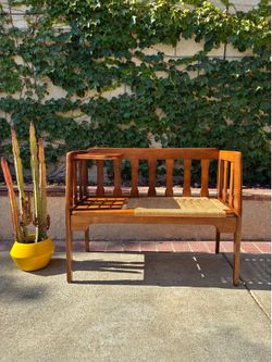 Mid Century Modern Telephone Bench with Danish Paper Cord Seat, Yugoslavia 1960s