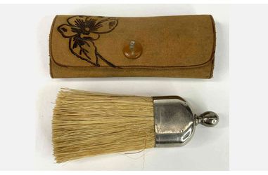 Vintage Miniature Whisk Broom Brush Metal Cap Leather Case Travel Aloha Honolulu