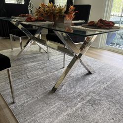High Glam Glass Dining Table W/ Silver Legs