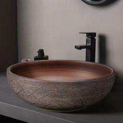 ❤️‍🔥 400mm Ceramic Round Bathroom Countertop Basin Retro Washbasin$60