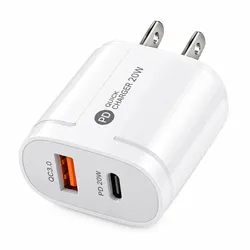 20W USB-A USB-C Wall Charger Dual Port PD Fast Charging Power Adapter QC3.0