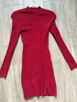 Red Cable Knit Mock Neck Sweater Dress