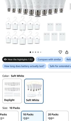 10 Pack Rechargeable ttEmergency LED Light Bulbs, 9W 60W Equivalent, E26 Base