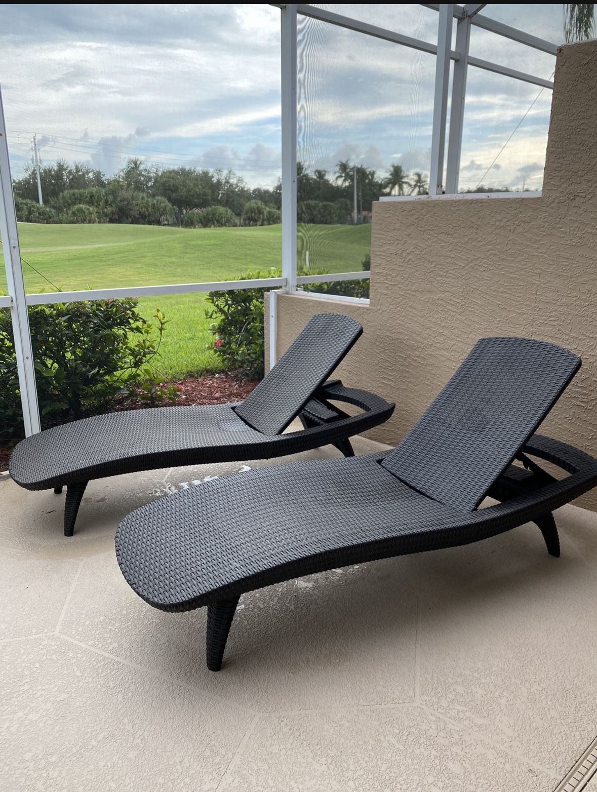 Pair Of Pacific Grey All-Weather Adjustable Resin Patio Chaise Lounger 