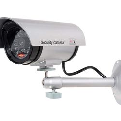 WALI Bullet Dummy Fake Surveillance Security CCTV Dome Camera Indoor Outdoor with one LED Light + Security Alert Sticker Decals (TC-S1), Silver

