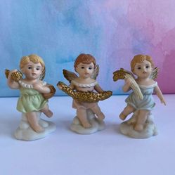 Home Interiors Precious Gifts Angel Cherub Set With Gifts 4" Porcelain