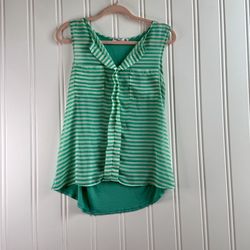 Femme By Tresics Sleeveless Blouse Green And White Striped Size Medium 