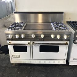 Viking 48”wide Gas Range Stove In White With Griddle