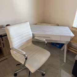 Desk with marble looking top And Leather Chair