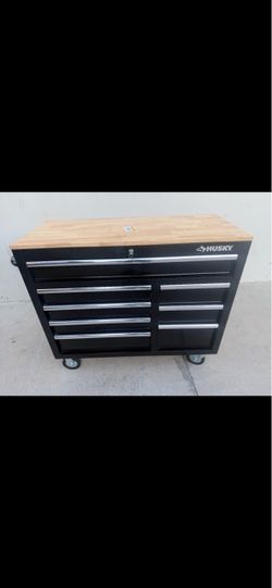 Husky Rolling Tool Cabinet with Wood Top