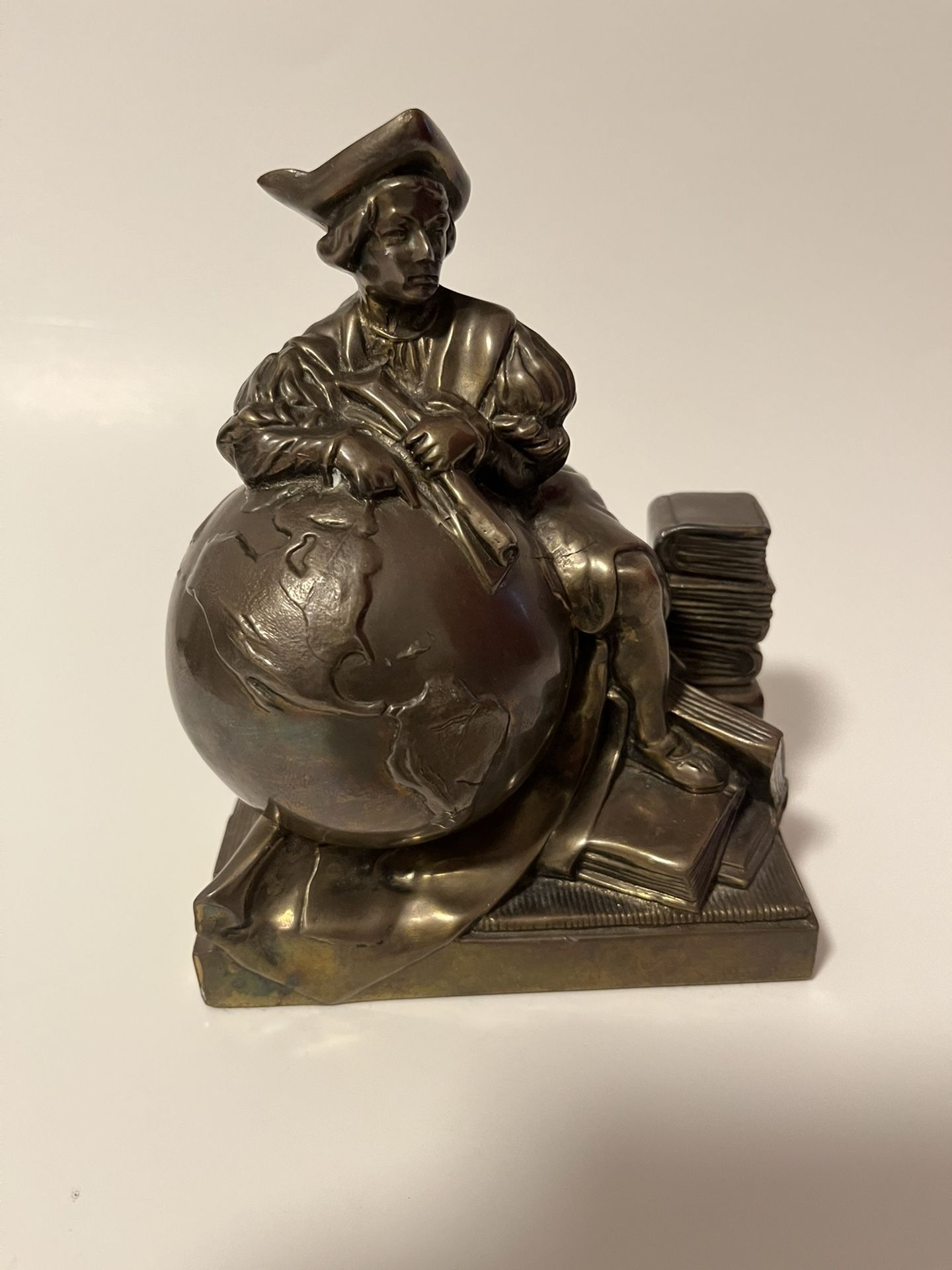 Solid Brass Christopher Columbus Bookend with World Globe