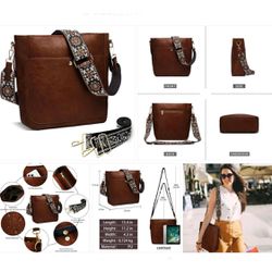 JCWhome Crossbody Bags for Women Fashion Small Ladies Handbags Vegan Leather Tote Bags Shoulder Bag with Guitar Strap Dark brown