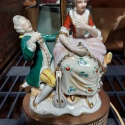 Vintage Porcelain Figurine Lamp , 1940s Japanese 