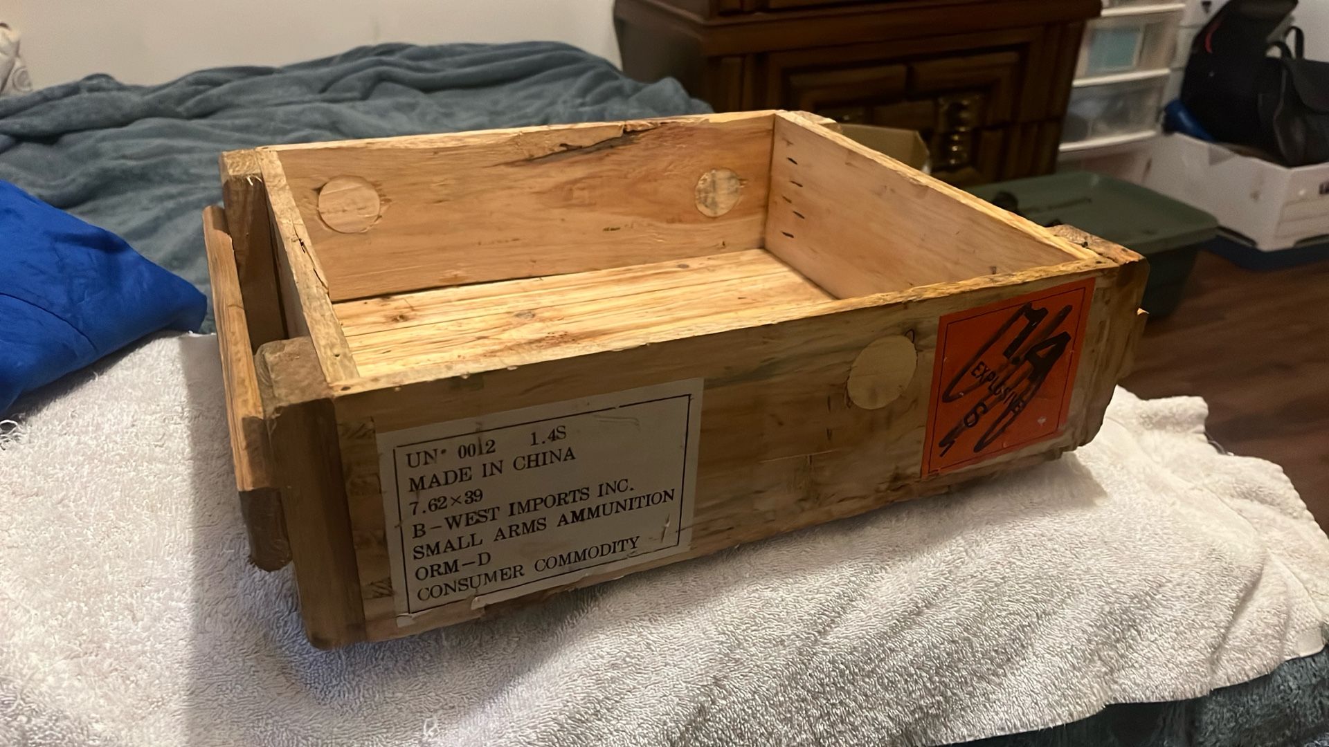Vintage Tongue & Groove Wooden Small Arms Ammunition Crate Box