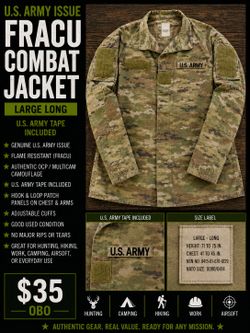 U.S. Army FRACU Combat Jacket – Large Long – $35 OBO