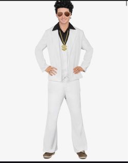 Mepase 7 Pcs Disco Fever Suit Men 1970s Costume Accessories with Dollar Sign Chain