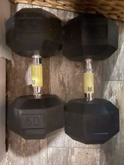 50 lb Rubber Hex Dumbbells Pair