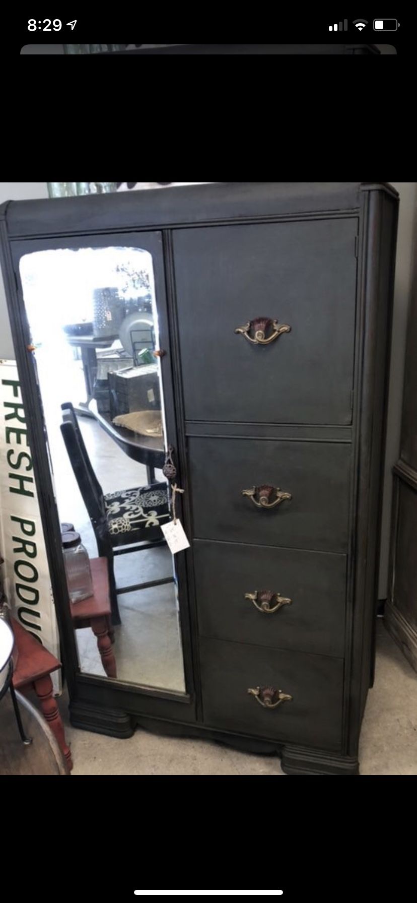 Antique Armoire- painted in collard green color