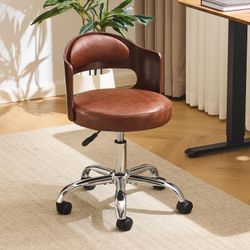 VINGLI Armless Office Desk Chair – Adjustable Swivel Task Chair – Brown