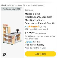 Melissa & Doug Freestanding Wooden Fresh Mart Grocery Store - Supermarket Pretend Play, Kids Play Store, Toy Food Stand For Toddlers And Kids Ages 3+ 